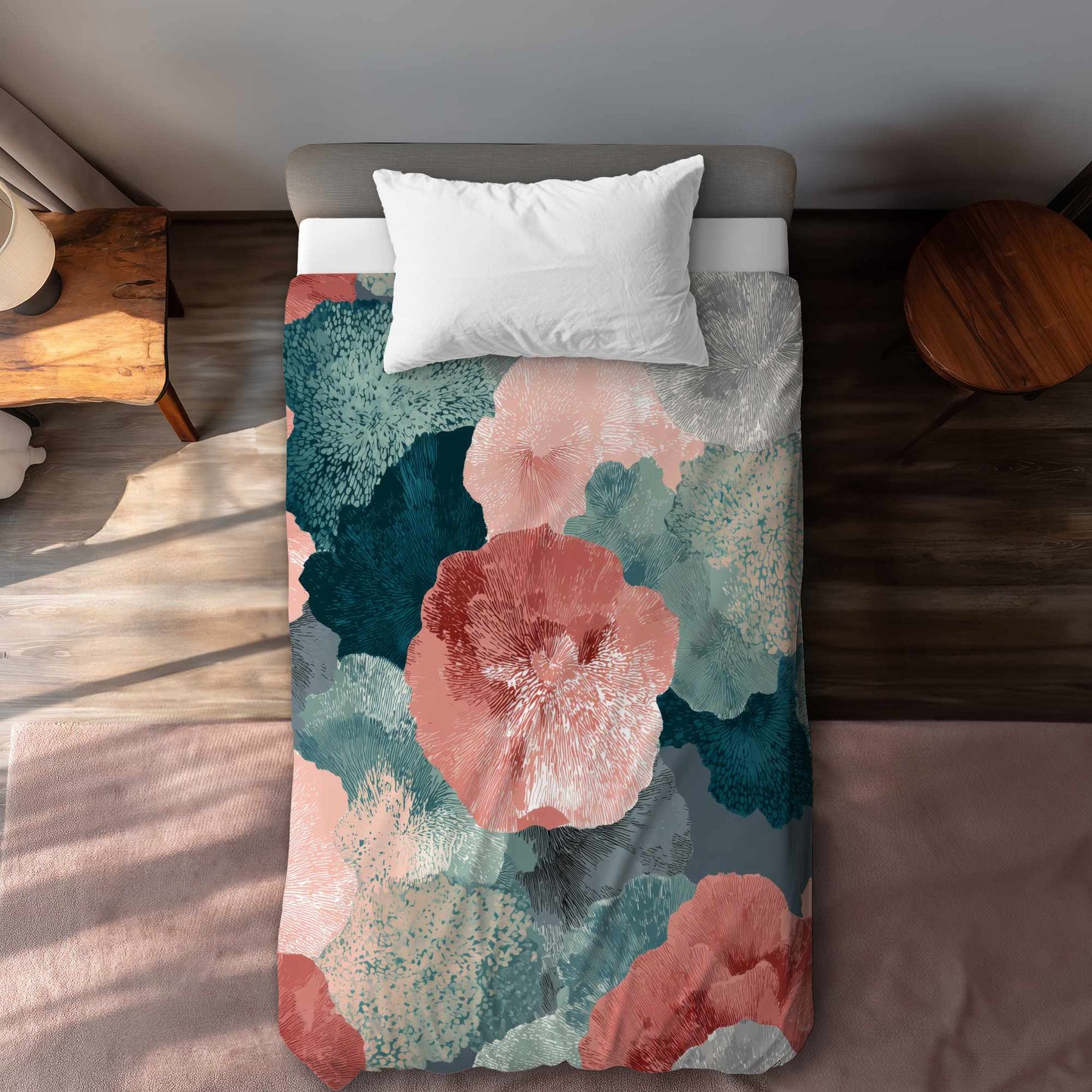 Housse de couette Fleurs de corail murmurantes - Décoration intérieure élégante