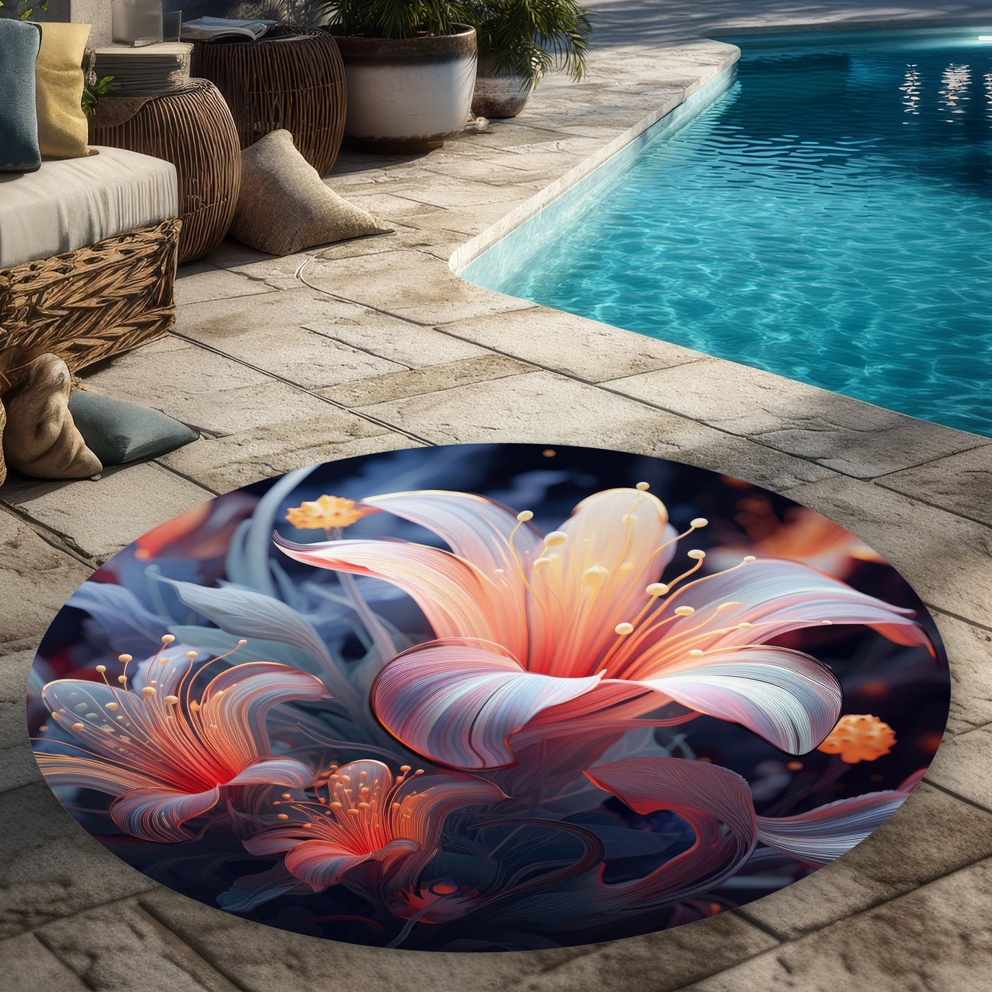 Tapis d'extérieur rond Astral Bloom - Décoration élégante