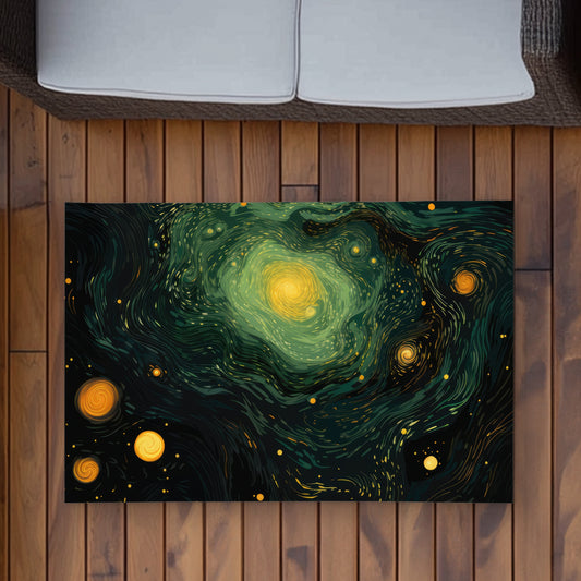 Illuminated in Space - Green Outdoor Area Rug for Home Decor