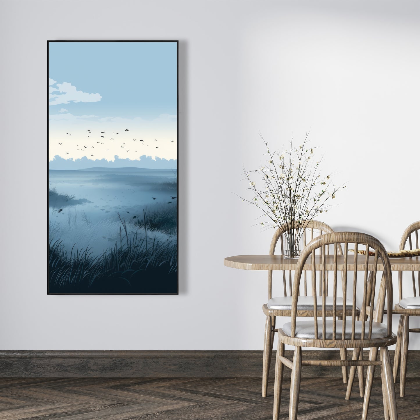 Evening Marsh - Gray Framed Canvas Art for Home Decor