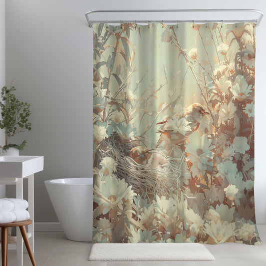 The Nest Beige Shower Curtain | Elegant Home Decor Accent