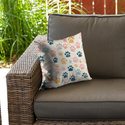 Cute Paws Orange Poly Twill Throw Pillow - Home Decor Insert