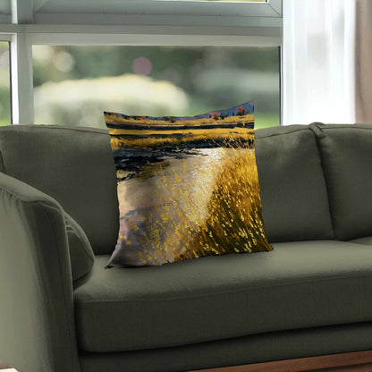 Coussin Déco en Twill Polyester "Golden Stream Glow" | Décoration Intérieure