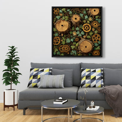 Hiding Gears - Brown Framed Canvas Art for Home Decor