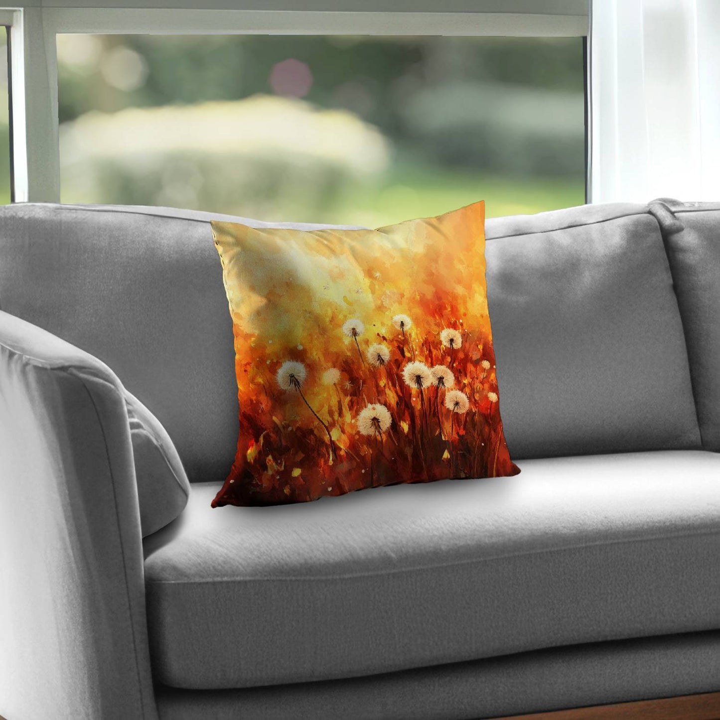 Dandelion Fire Poly Twill Throw Pillow | Home Decor Accent
