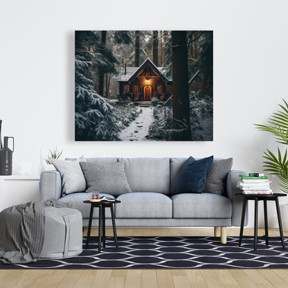 The Lone Cabin - Brown Canvas Home Decor Art Print