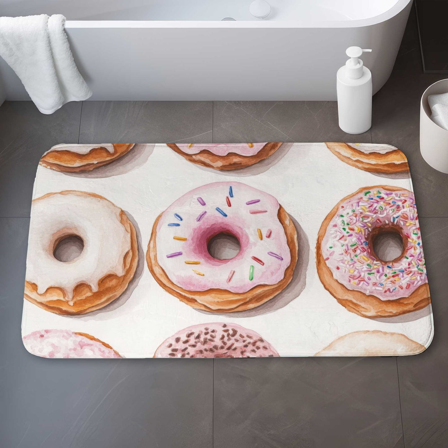 Donuts White Bath Mat - Cozy Home Decor for Bathrooms