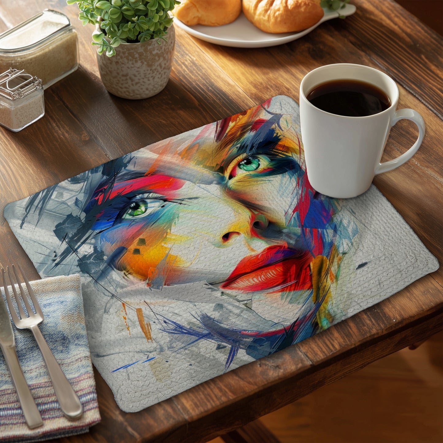 Set de table tressé en polyester motif abstrait pour la décoration intérieure