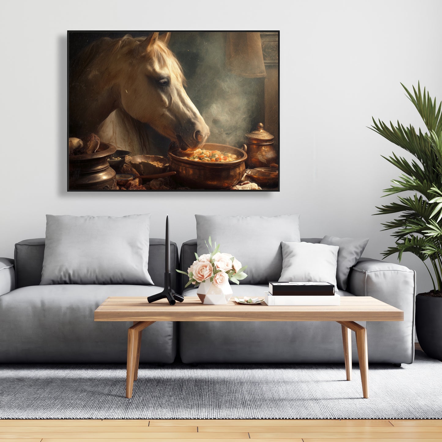 Horse on soup - 24"x24" Framed canvas
