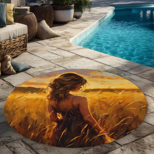Warm Field Yellow Round Outdoor Area Rug for Home Decor