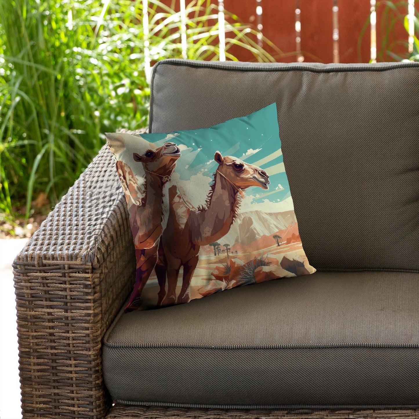 Two camels - Throw pillow - Print on demand