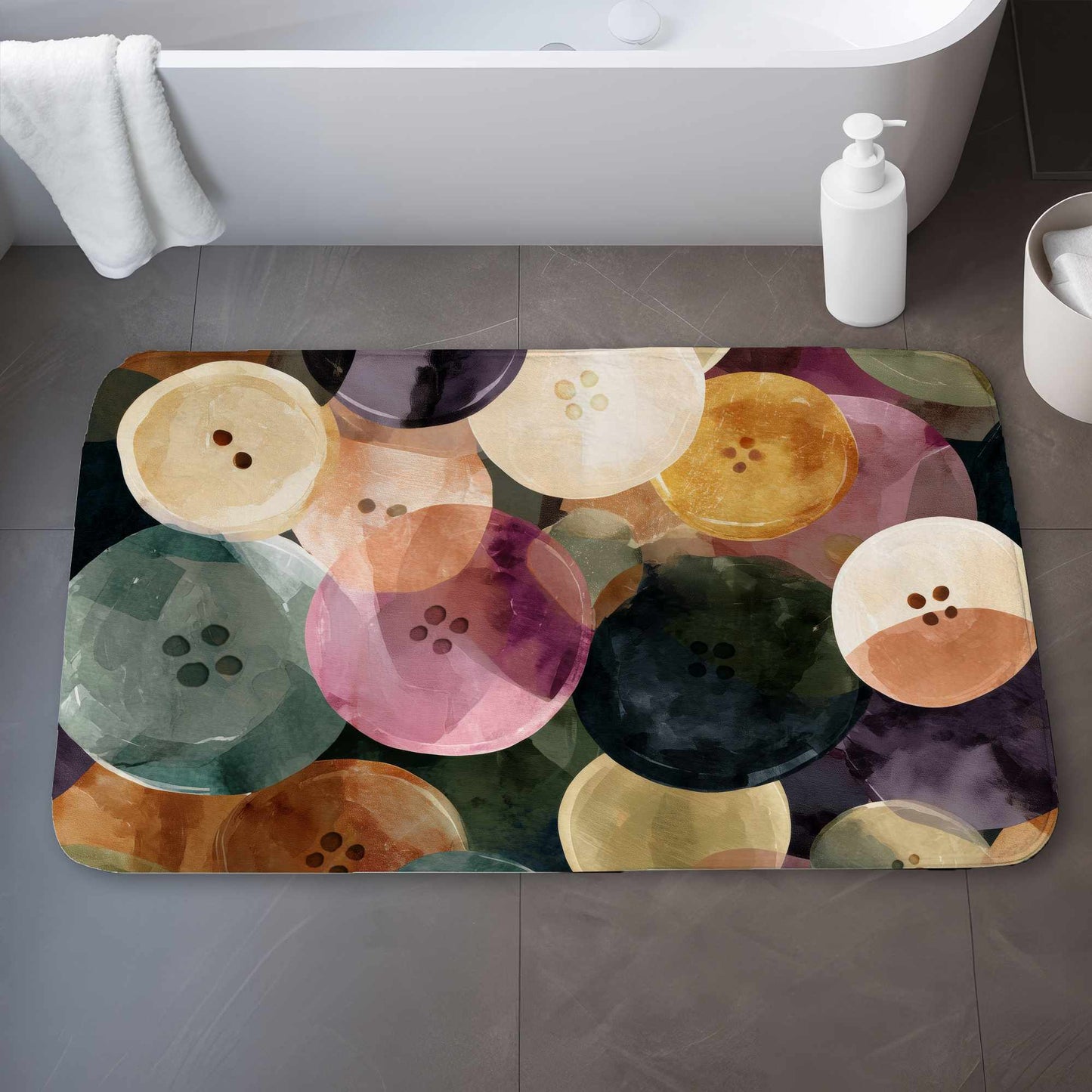 Tapis de bain fantaisie boutonnée et colorée | Tapis décoratif vibrant pour la maison