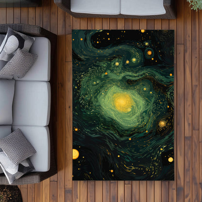 Illuminated in Space - Green Outdoor Area Rug for Home Decor