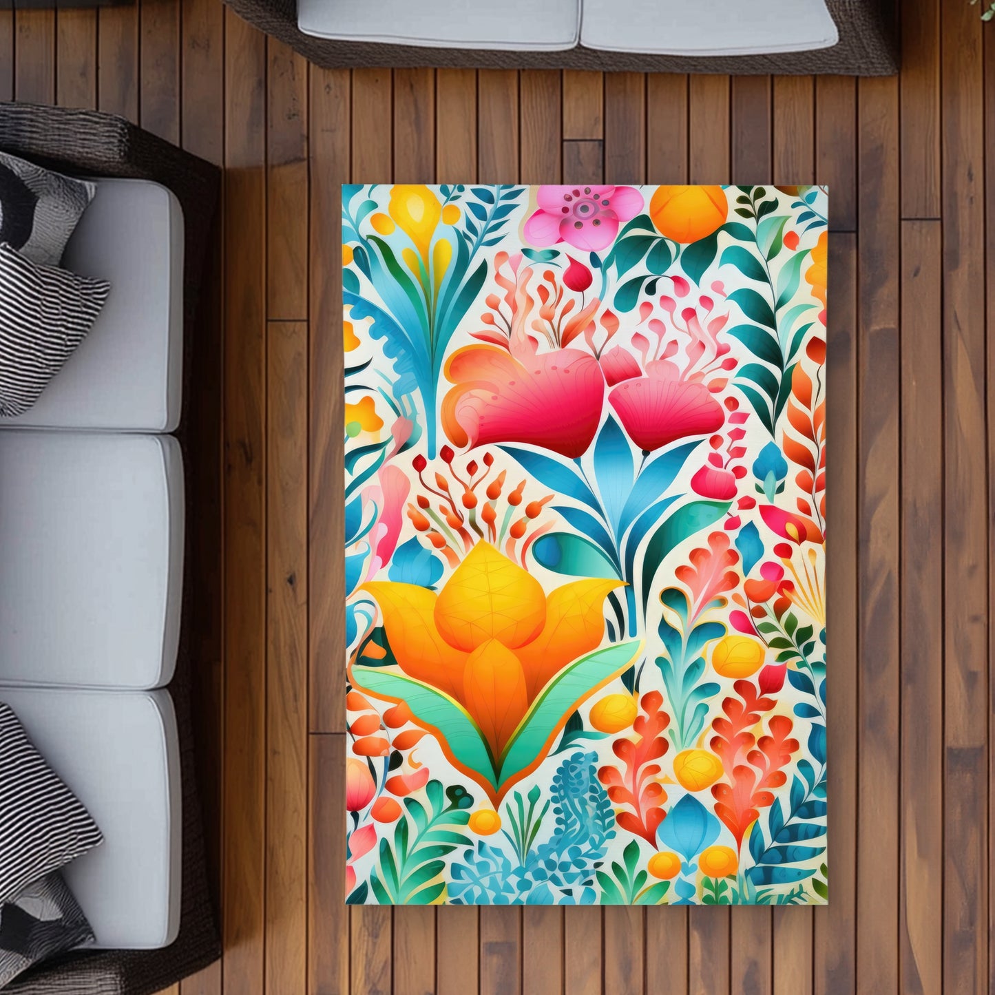 Flowing Flowers Outdoor Area Rug - Orange Home Decor Accent