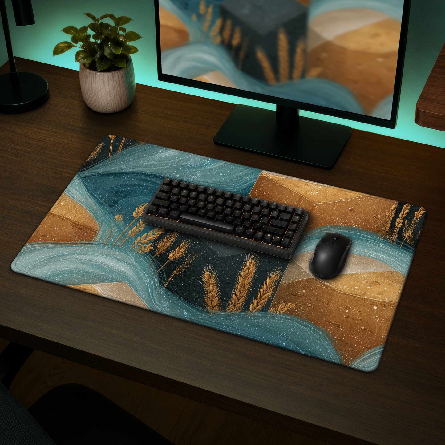 Tapis de bureau Golden Harvest Flow | Sous-main de bureau élégant pour la maison