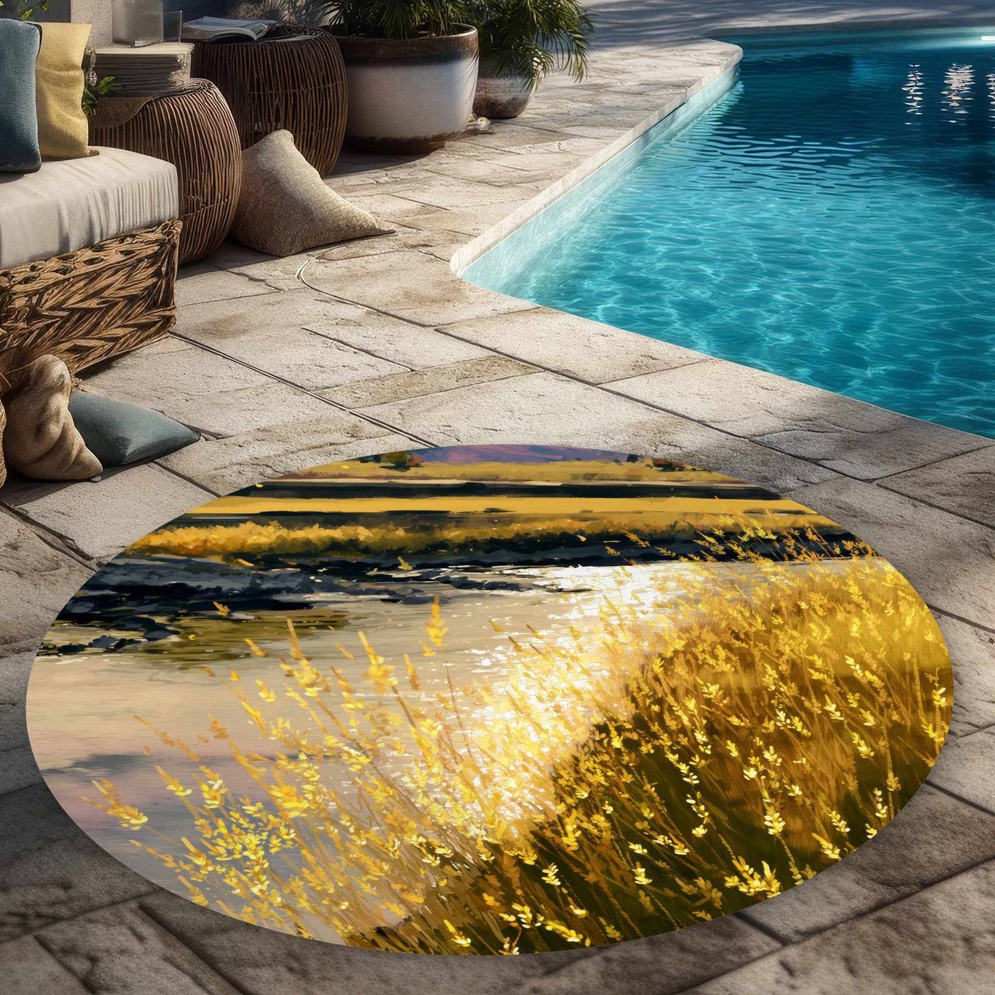 Tapis d'extérieur Golden Stream Glow | Décoration élégante