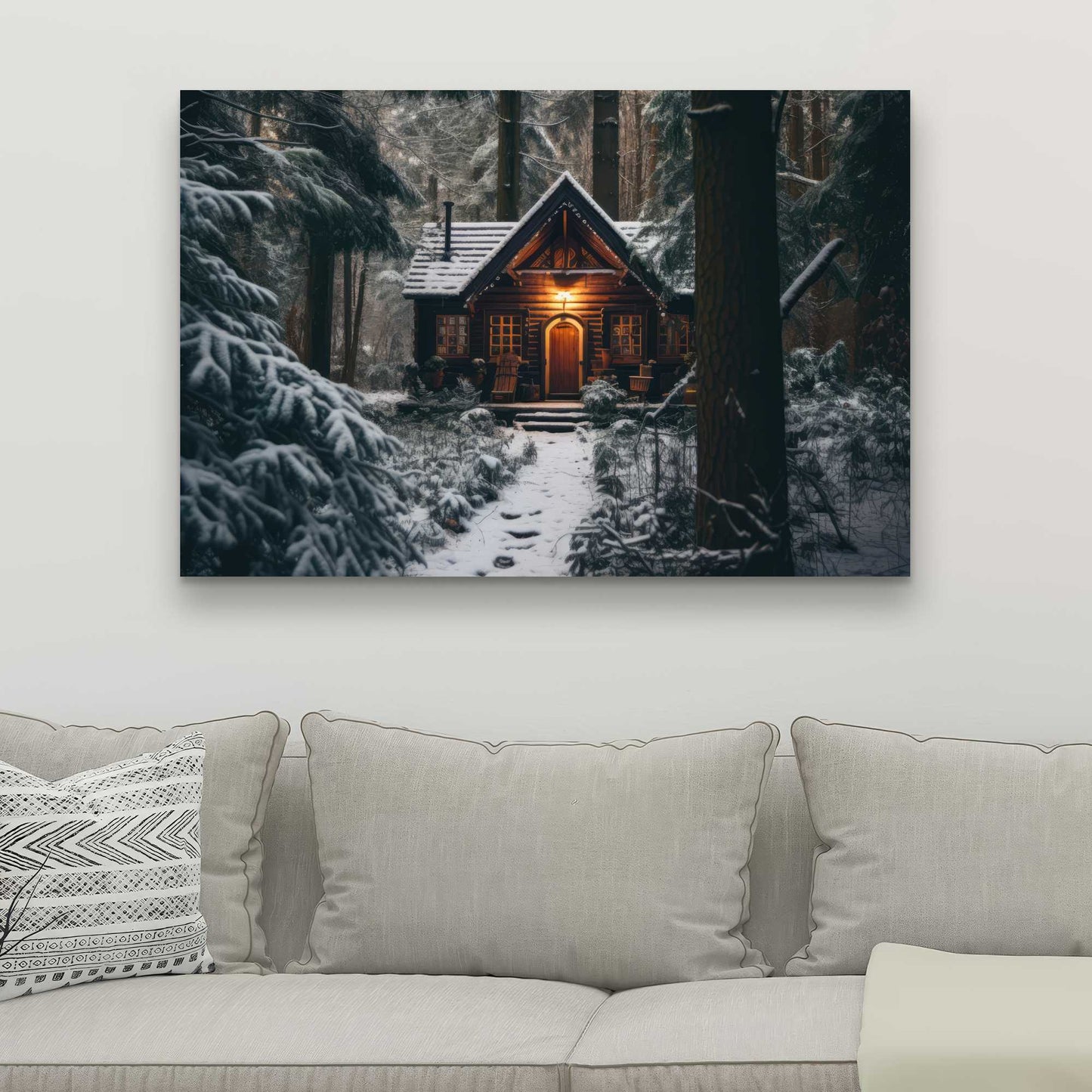 The Lone Cabin - Brown Canvas Home Decor Art Print