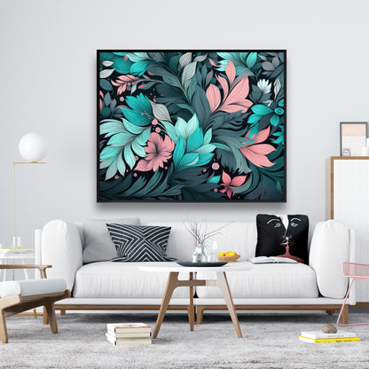 Neon leaves - 36"x36" Framed canvas