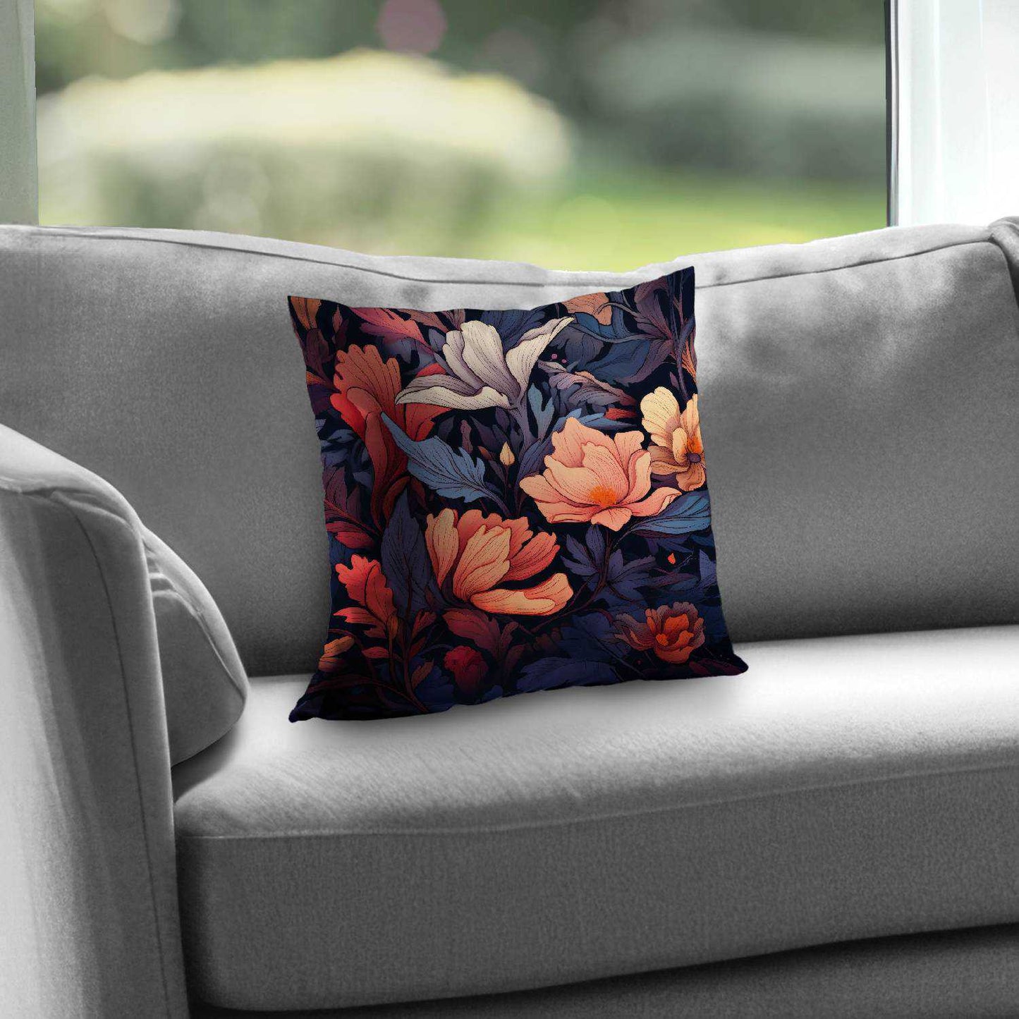 Blooming Uninterrupted Orange Poly Twill Throw Pillow |