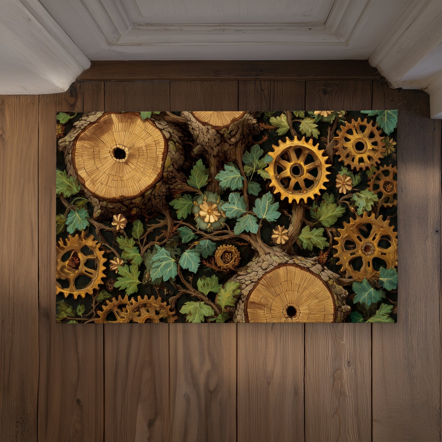 Hiding gears Green Indoor Outdoor Door Mat | Home Decor