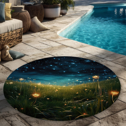 The Night Sky Green 5' Round Outdoor Area Rug | Home Decor