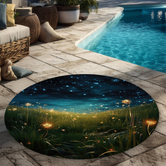 The Night Sky Green 5' Round Outdoor Area Rug | Home Decor