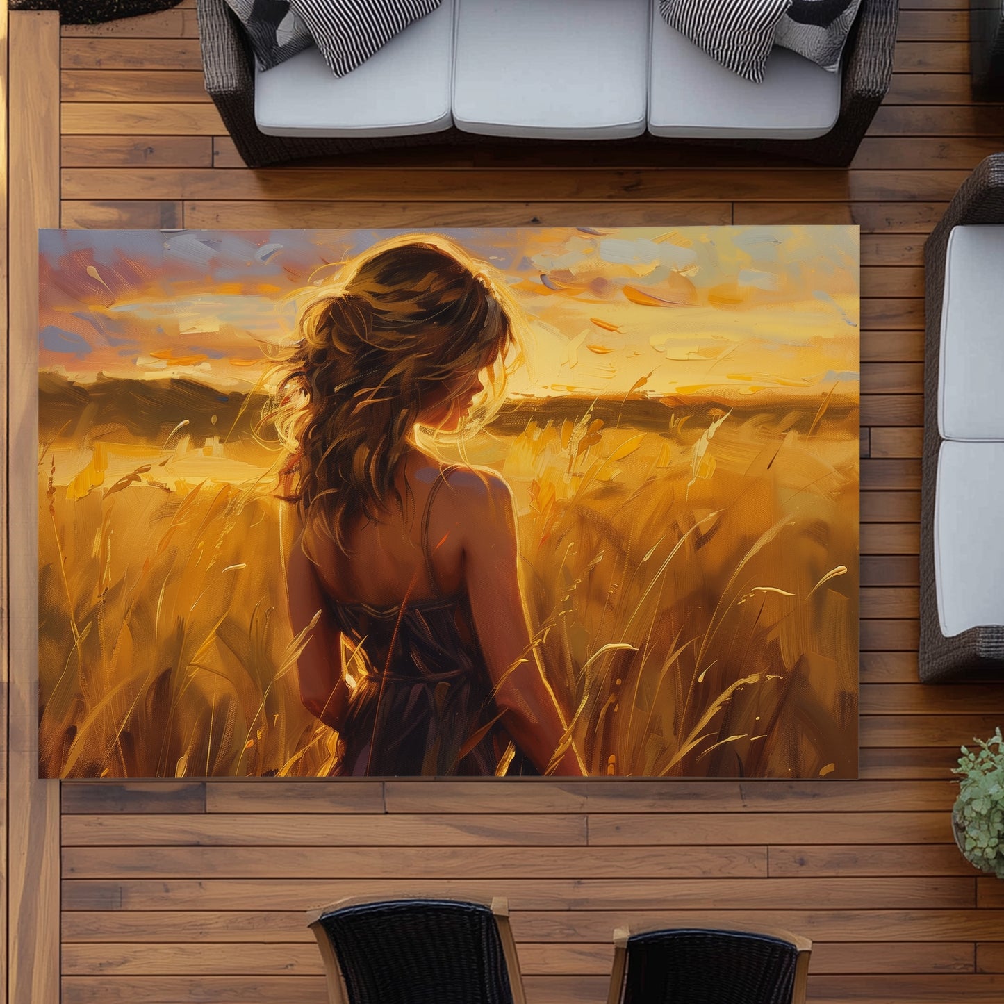 Warm Field Yellow Outdoor Area Rug for Home Decor - Stylish