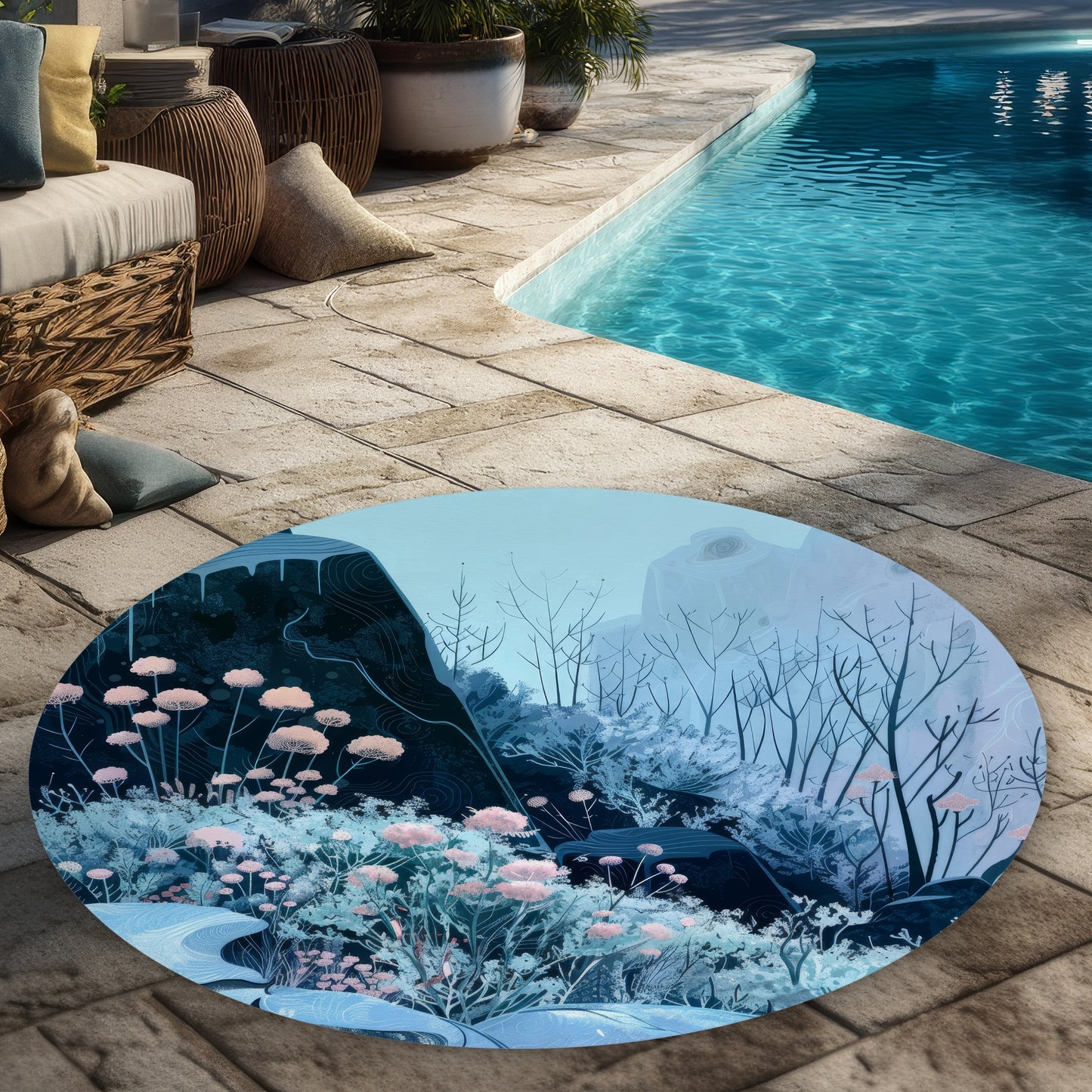 Annual freeze - Black round outdoor area rug for home decor