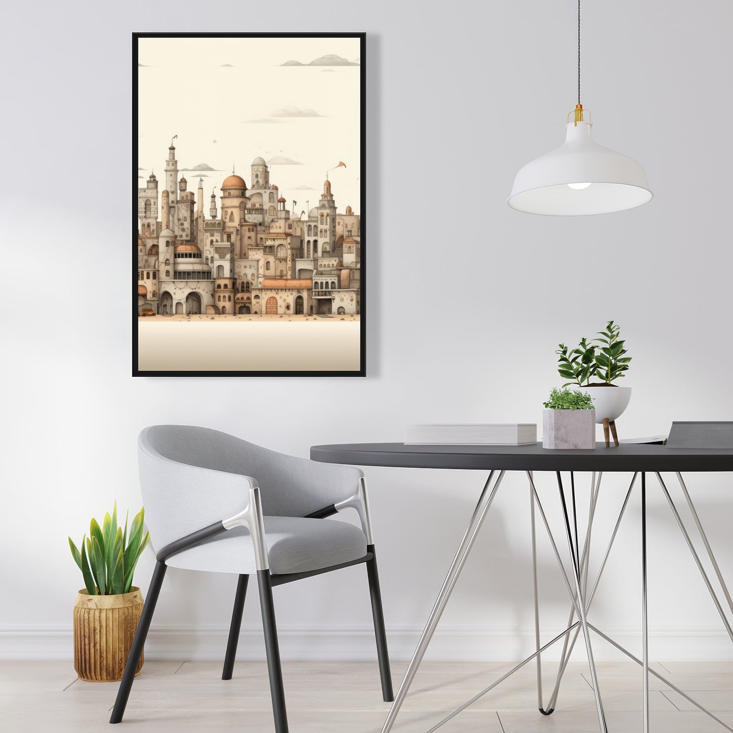 The Old Town - Beige Framed Canvas for Home Decor
