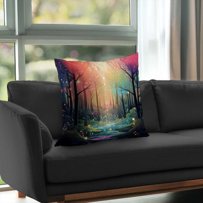 Magical forest Pink poly twill throw pillow | Home insert