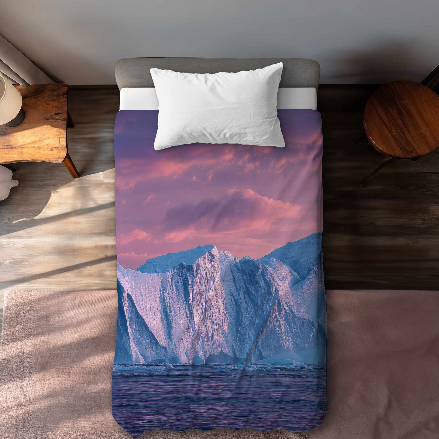 Iceberg au crépuscule - Housse de couette panoramique enneigée | Décoration intérieure
