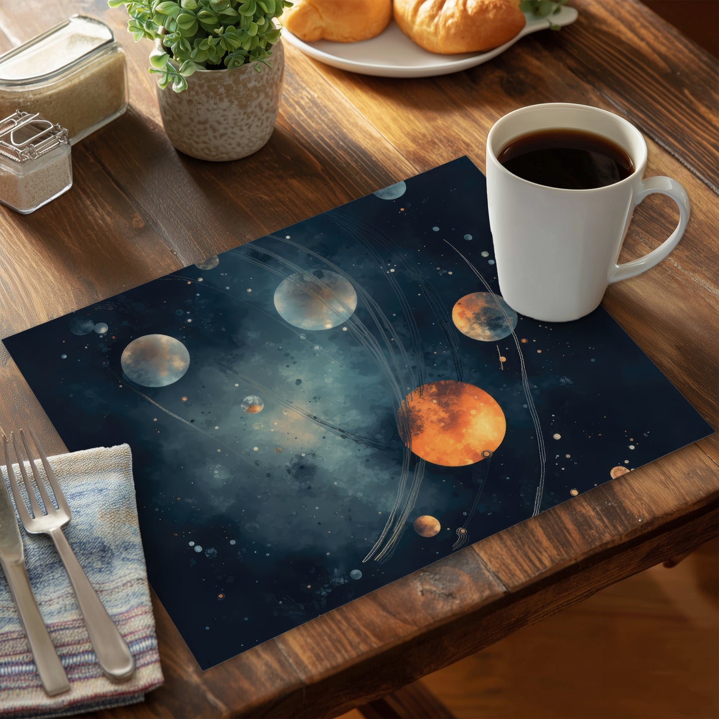 Deep Exploration - Orange Polyester Placemat for Home Decor