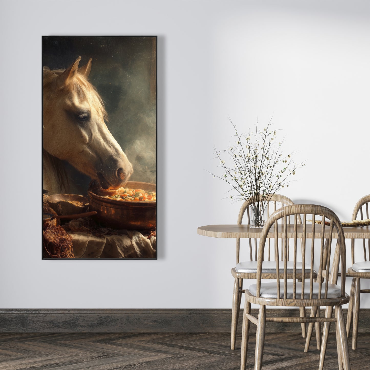 Horse on soup - 24"x24" Framed canvas