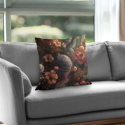 Flower Space Poly Twill Throw Pillow - Home Decor Accent
