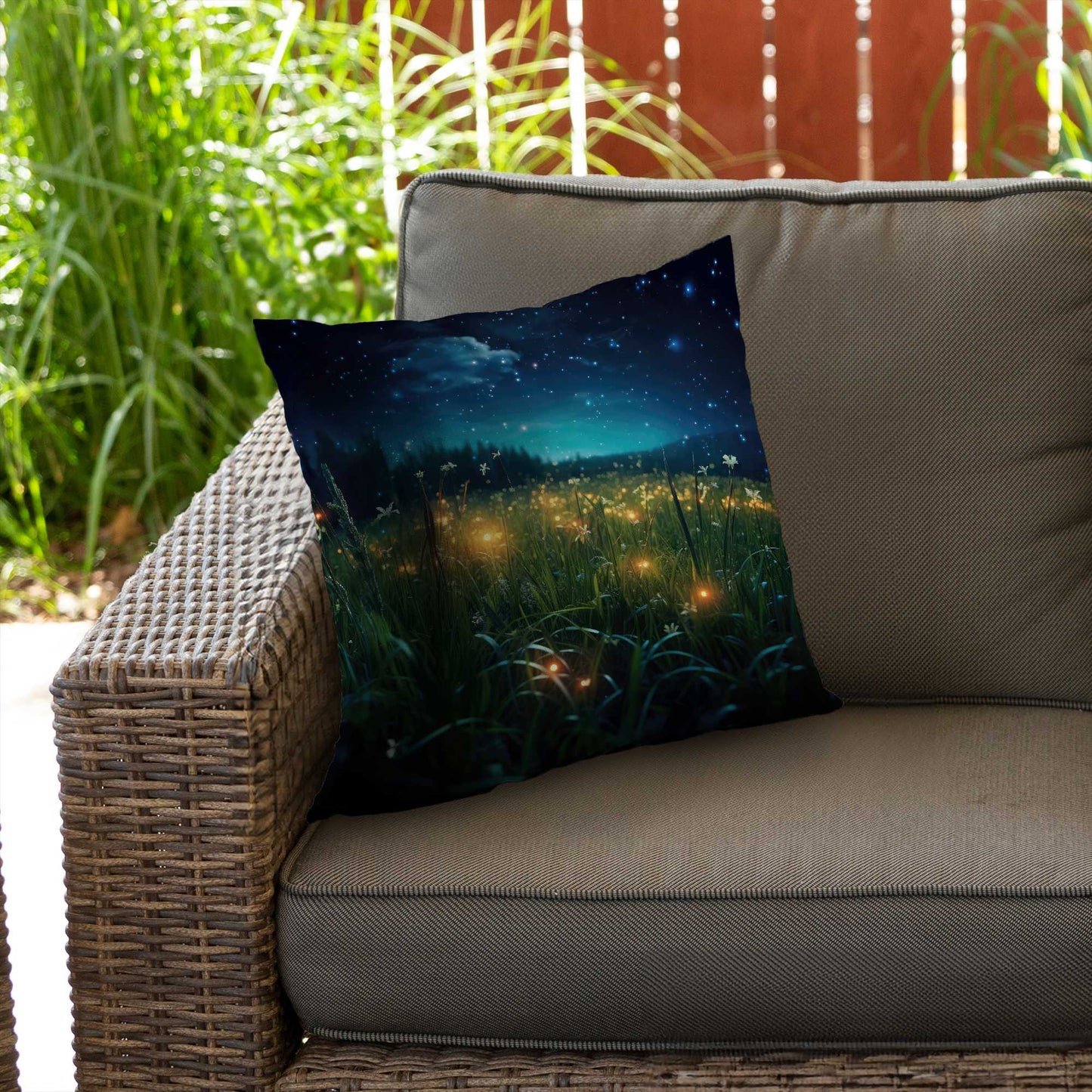Fireflies at Night Blue Poly Twill Throw Pillow - Home Decor