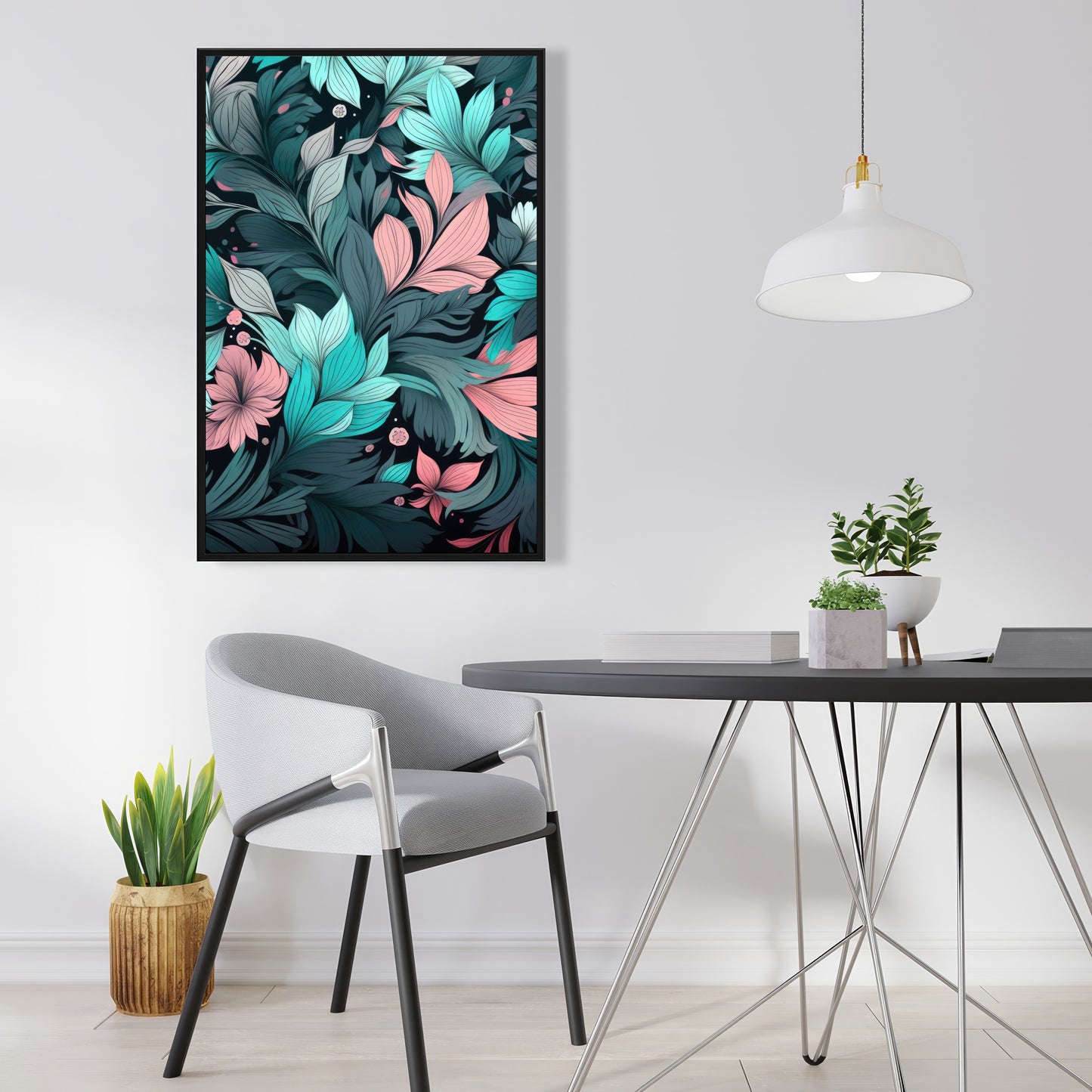 Neon leaves - 36"x36" Framed canvas