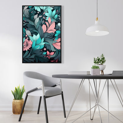 Neon leaves - 36"x36" Framed canvas