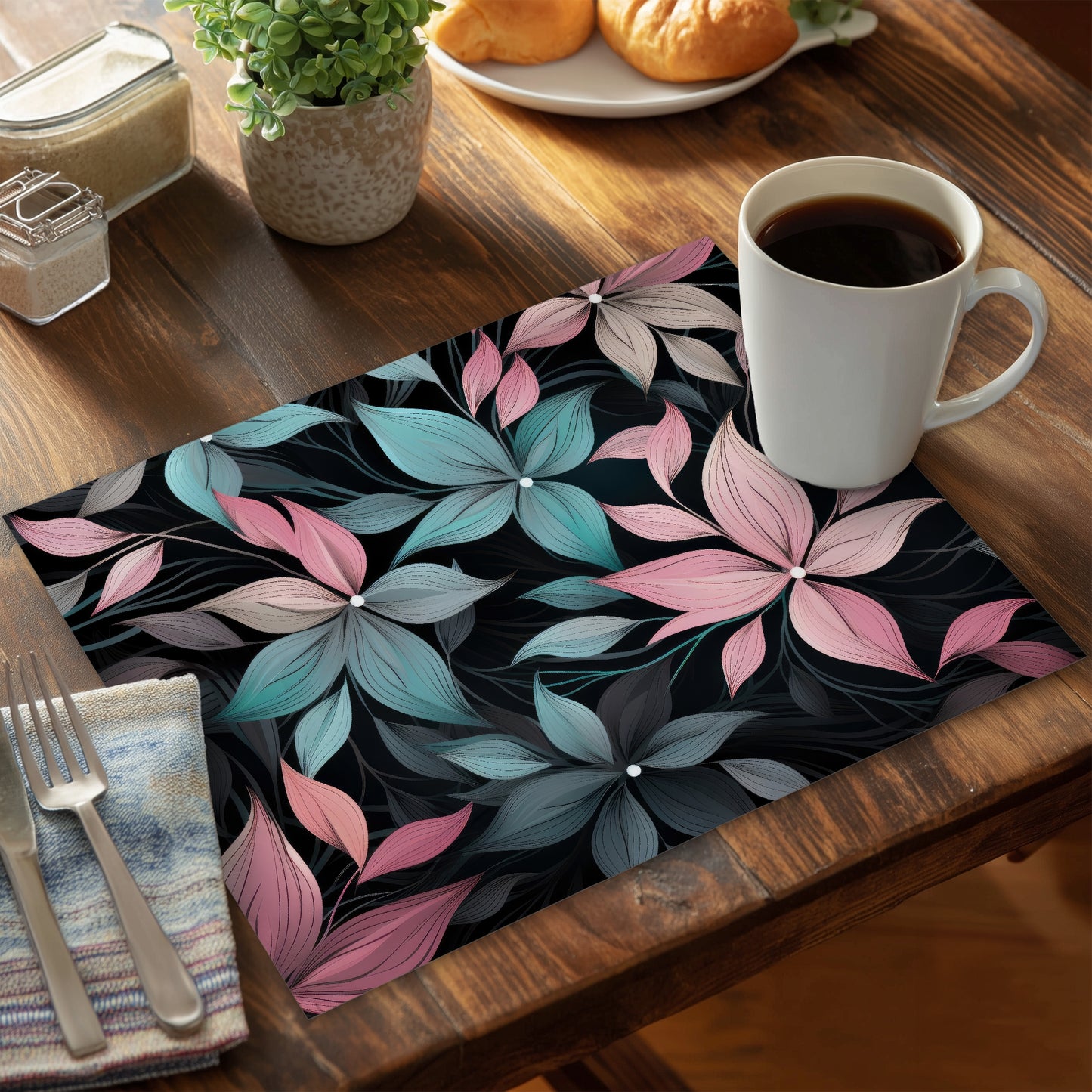 Desaturated flowers Polyester Placemat | Elegant Home Decor