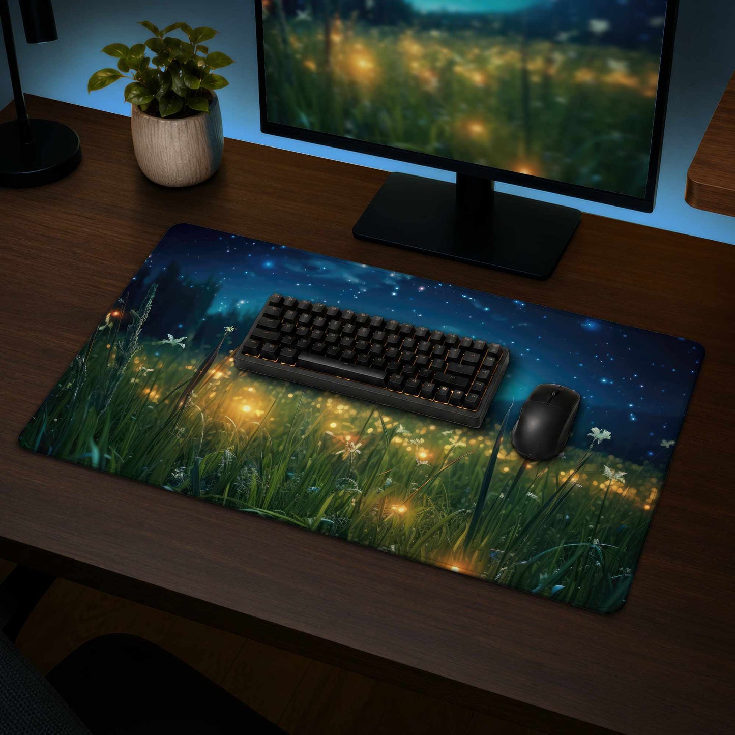 Tapis de bureau jaune « Lucioles la nuit » | Décoration intérieure essentielle