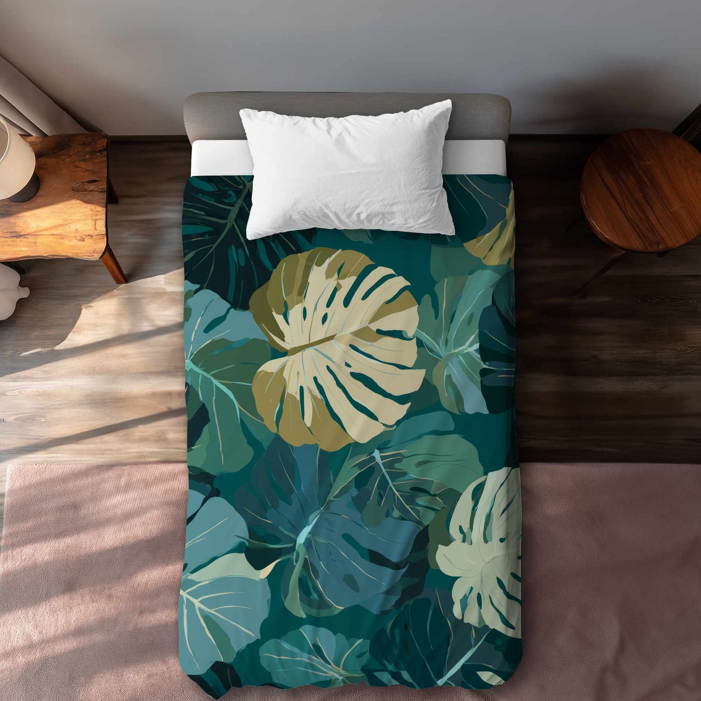 Housse de couette à motif de feuilles tropicales | Linge de lit élégant pour la maison