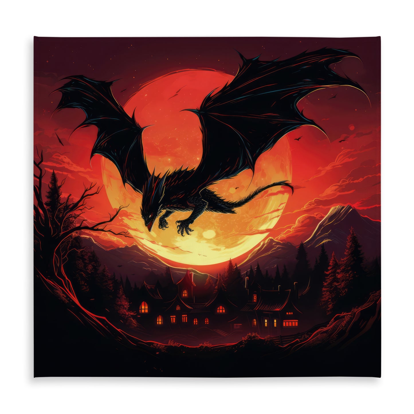 The dragon's wrath - Black indoor outdoor tablecloth | Decor