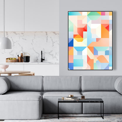 Geometric Cadence - Blue Framed Canvas for Home Decor