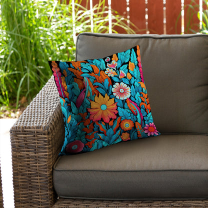 Floral Hues Black Poly Twill Throw Pillow - Home Decor Insert
