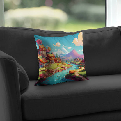 Sweet town Green Poly Twill Throw Pillow Insert for Home Decor