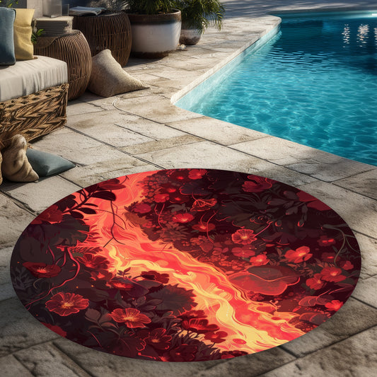Seering Flowerbed - Black Round Outdoor Area Rug for Home Decor
