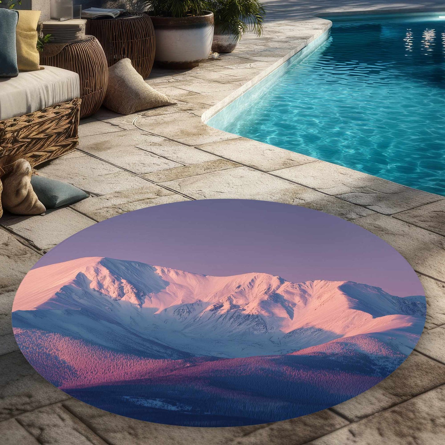 Tapis d'extérieur rond neige montante | Décoration d'intérieur élégante