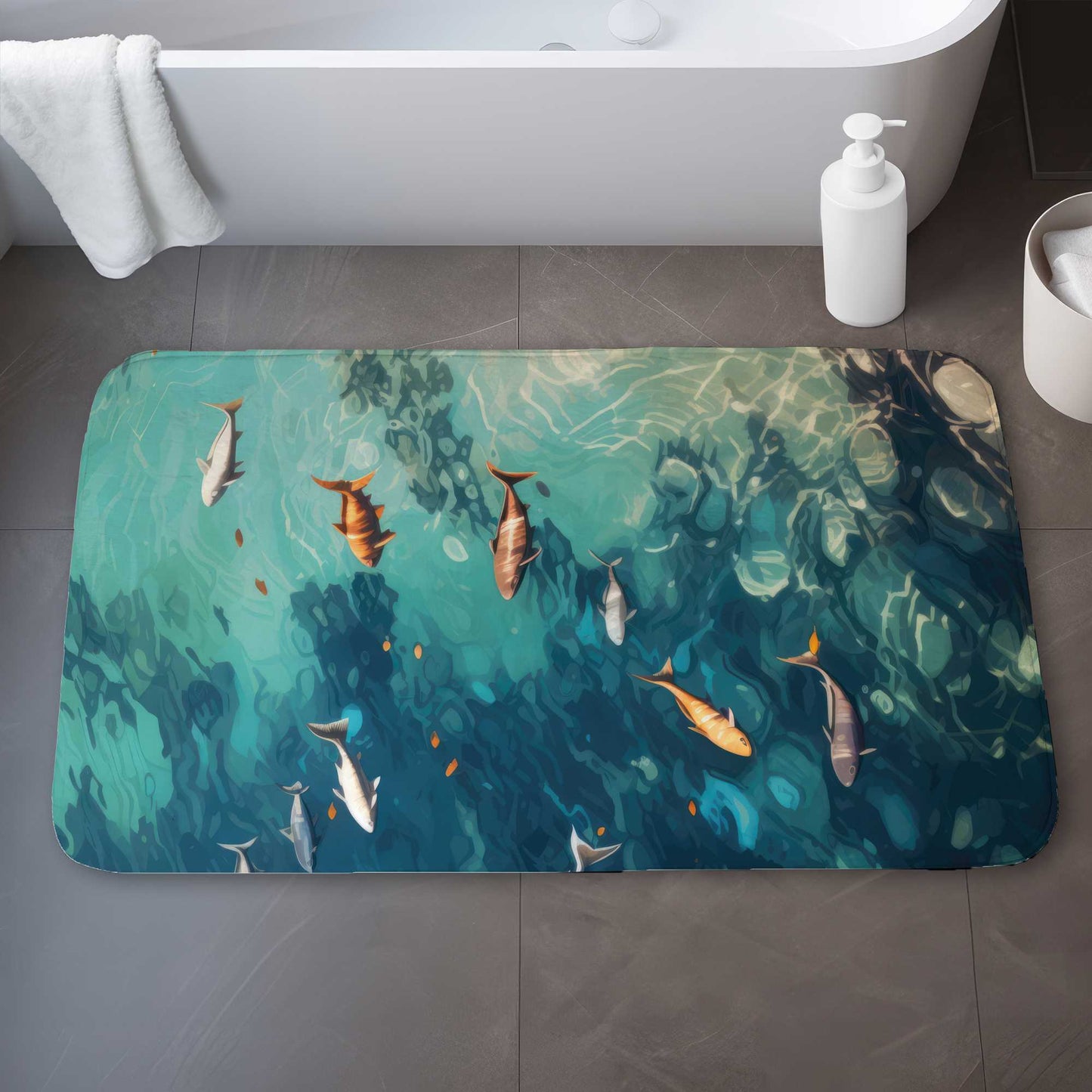 Swim Ahead Bath Mat - Stylish Home Decor, Non-Slip Comfort
