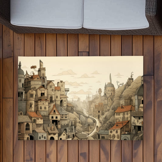 Intricate Town Hall Beige Outdoor Area Rug for Home Decor