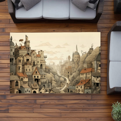 Intricate Town Hall Beige Outdoor Area Rug for Home Decor