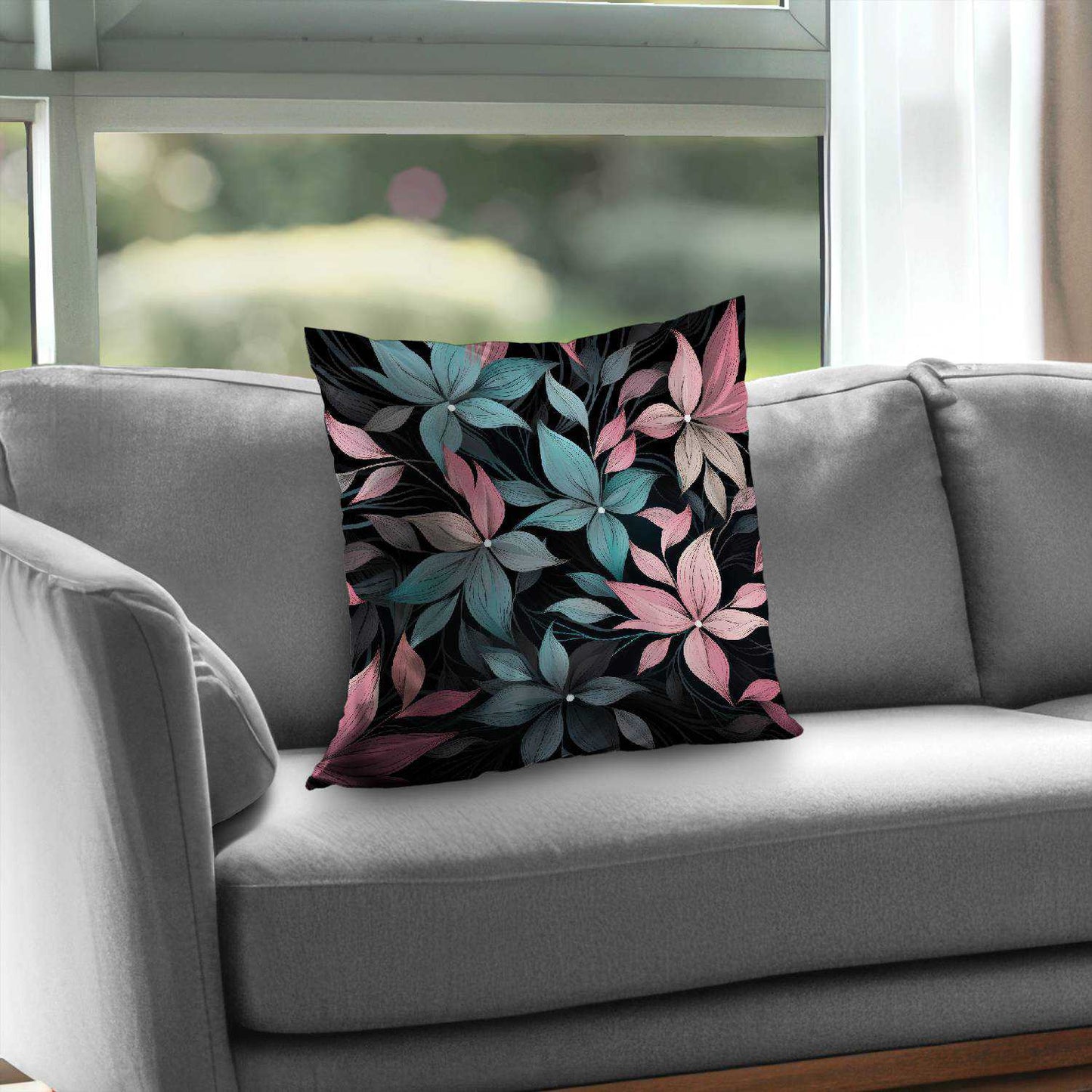 Desaturated Flowers Turquoise Poly Twill Throw Pillow |